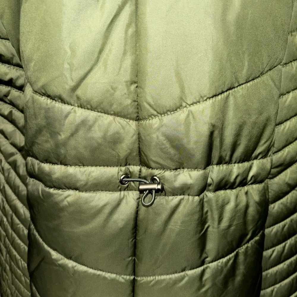 Weatherproof Olive Puffer Jacket with Black Faux Fur Collar